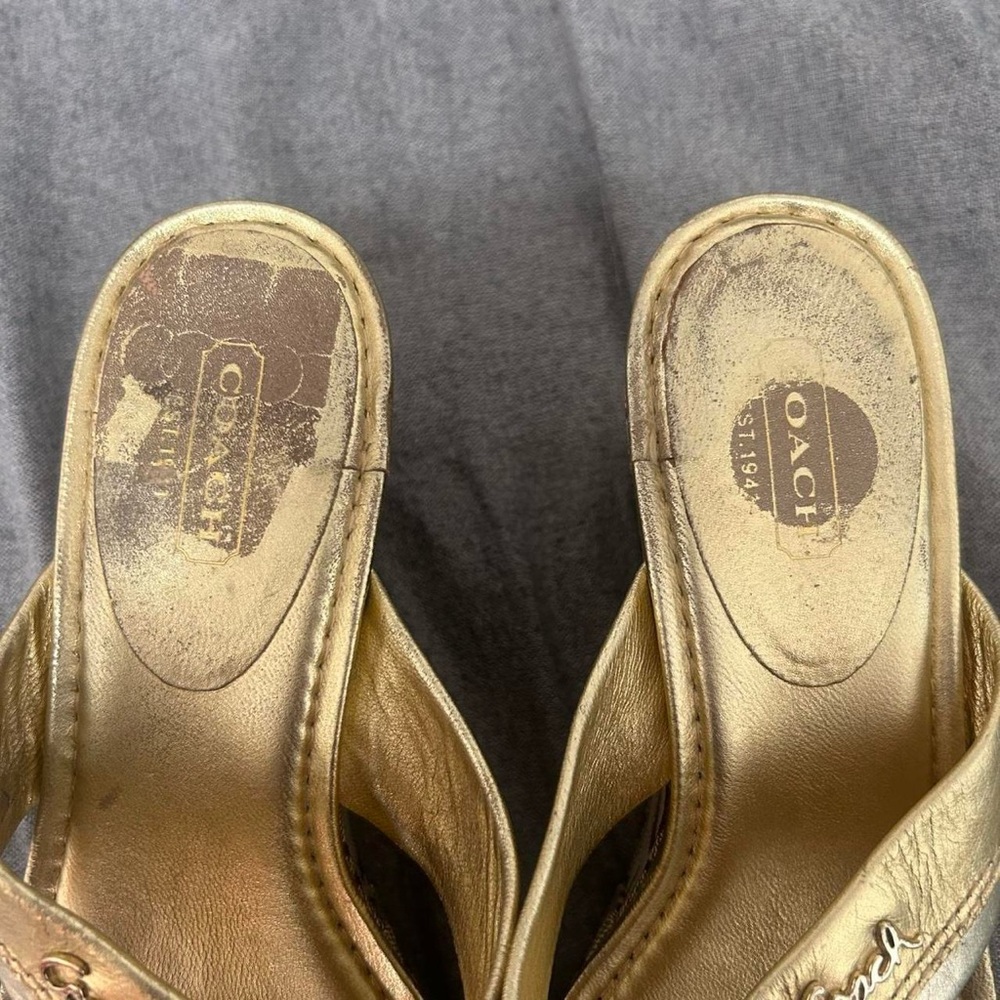 Coach Women's Gold and Tan Wedge Sandals - Picture 5 of 8
